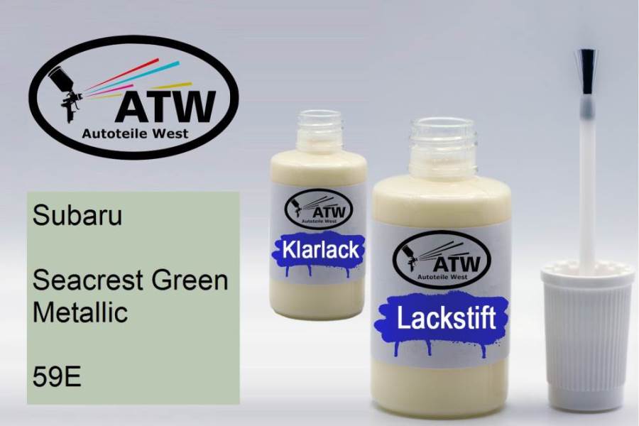 Subaru, Seacrest Green Metallic, 59E: 20ml Lackstift + 20ml Klarlack - Set, von ATW Autoteile West.